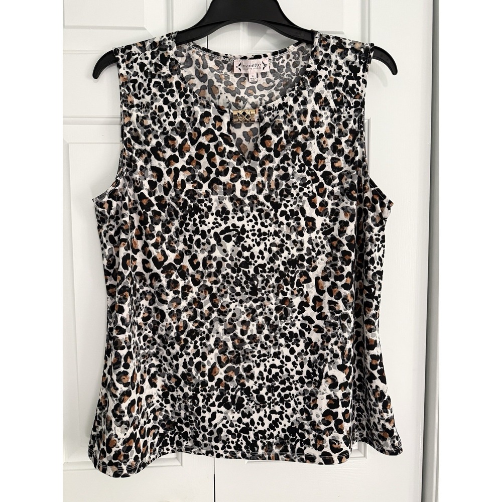 Nanette Lepore Womens Sleeveless Shirt Size XL Animal Print Top Leopard Metal